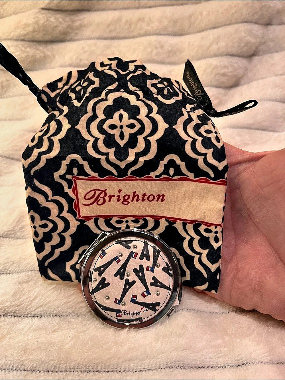 Brighton Compact Mirror in Black & Silver Like New